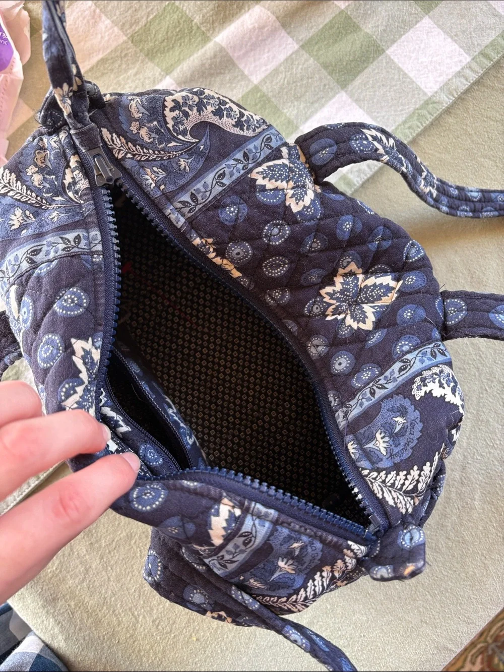 Vera Bradley Navy Quilted Floral Barrel Crossbody Bag